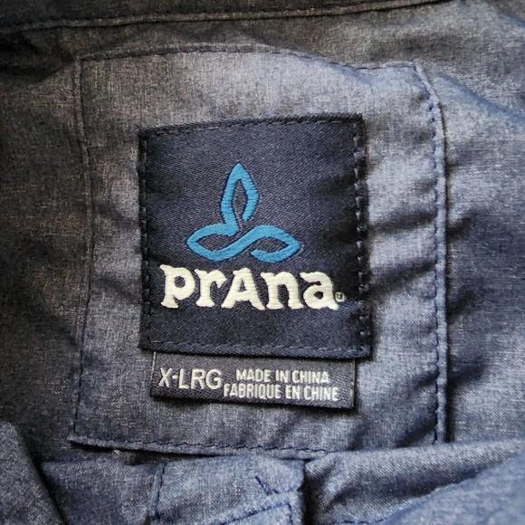 Prana Shirt Mens XL Long Sleeve Kip Hiking Fishing Roll Tab Button UPF 50+ Blue - Picture 7 of 13